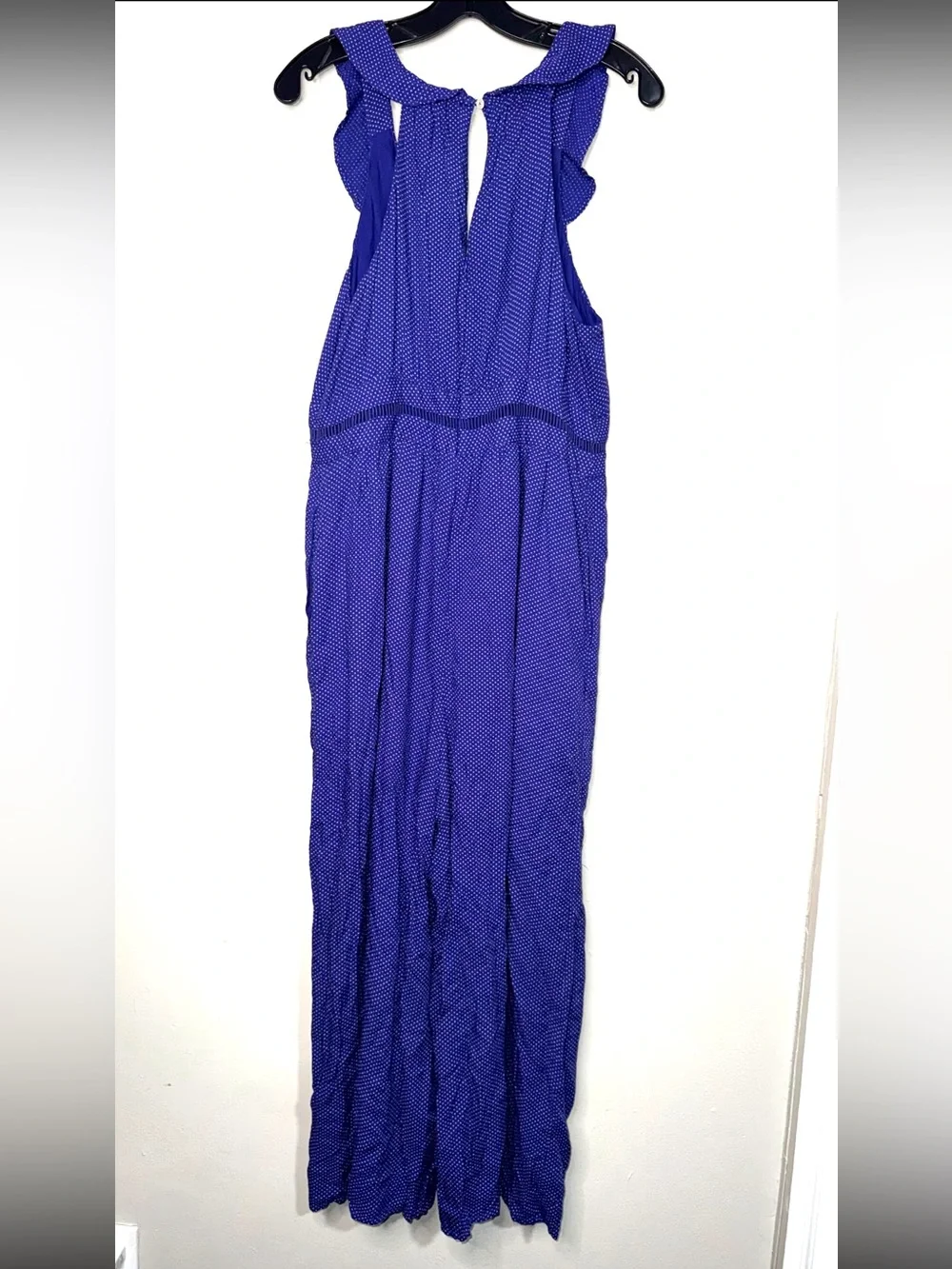Anthropologie Maeve Ruffled Navy Blue Maxi Dress with Tiny White Dot Print - Picture 5 of 13